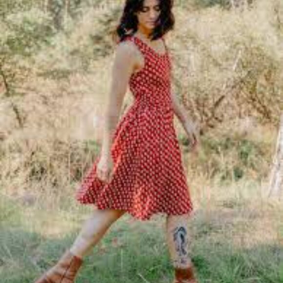 Mata Traders Red Patterned Dress Fit and Flare size XS  NEW - Picture 1 of 8